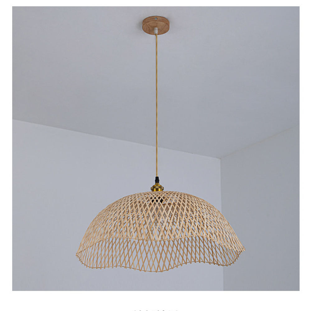 Bamboo Pendant Light – Handwoven Rattan Dome Hanging Lamp