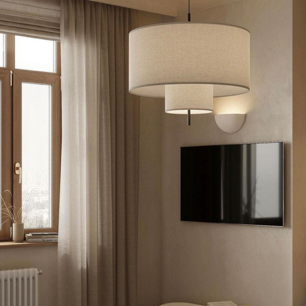 White Drum Fabric Pendant Light