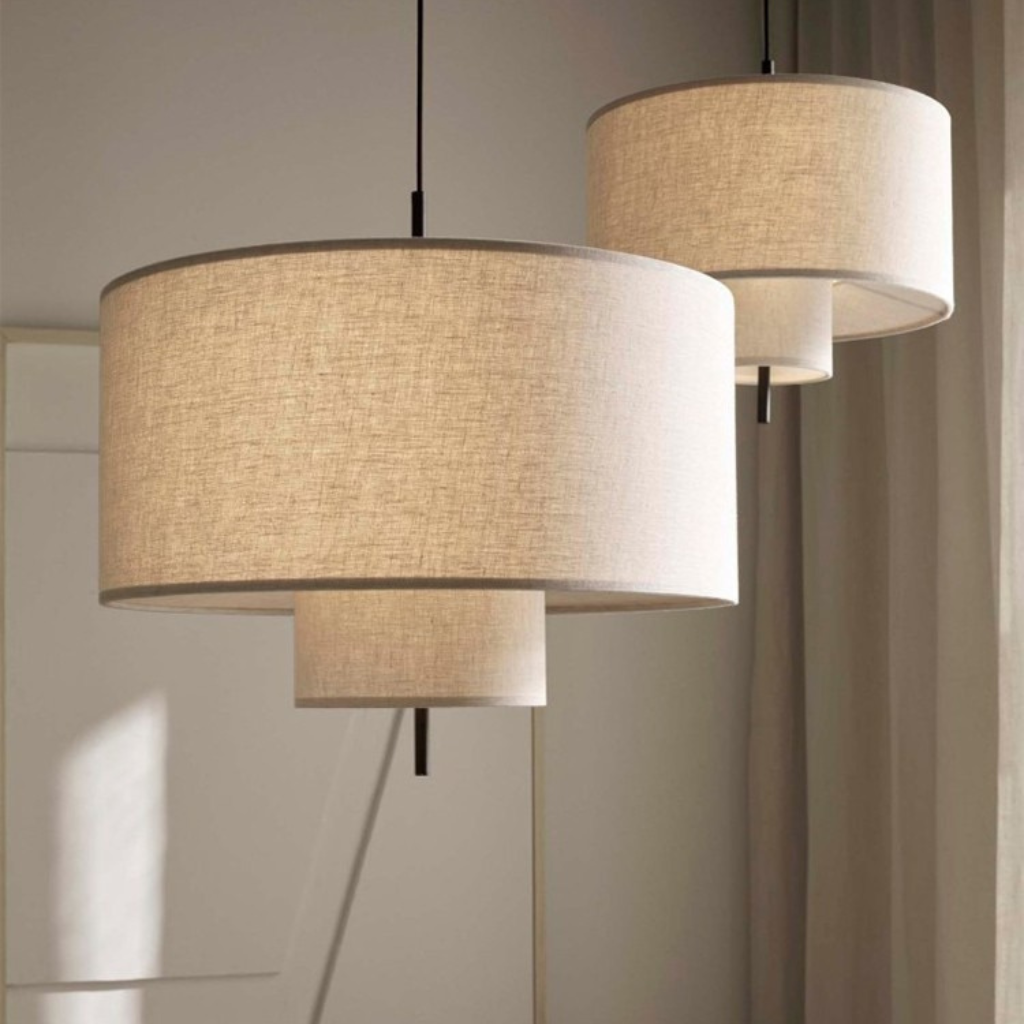 White Drum Fabric Pendant Light