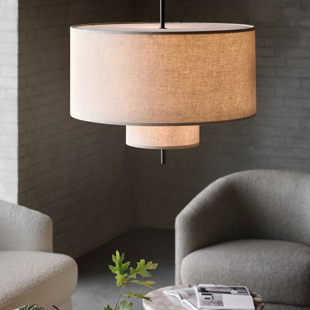 White Drum Fabric Pendant Light