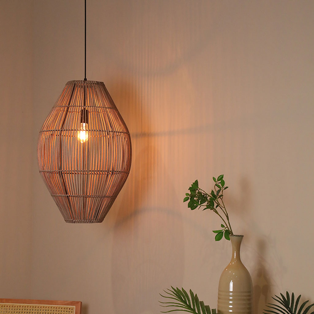 Wabi Sabi Rattan Pendant Light - Rustic Lighting – indochinadecor