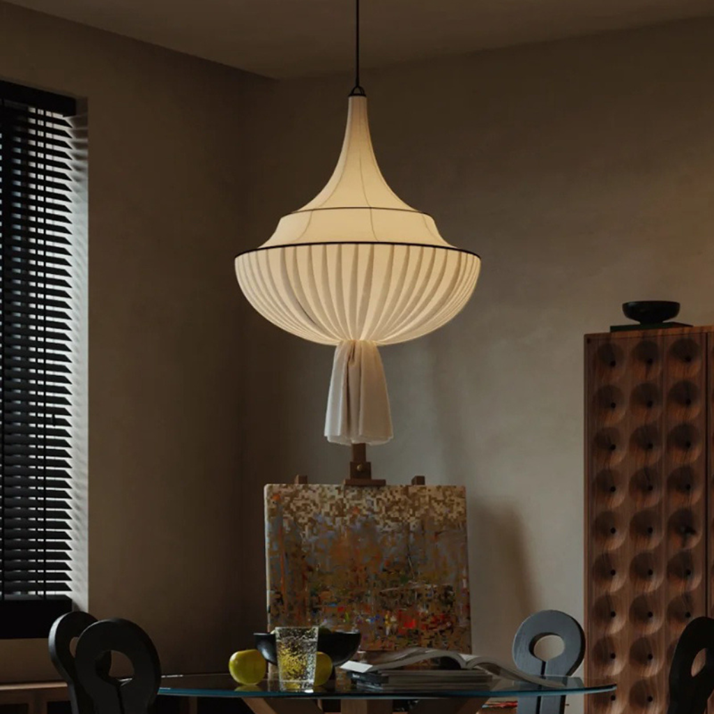 white fabric pendant light