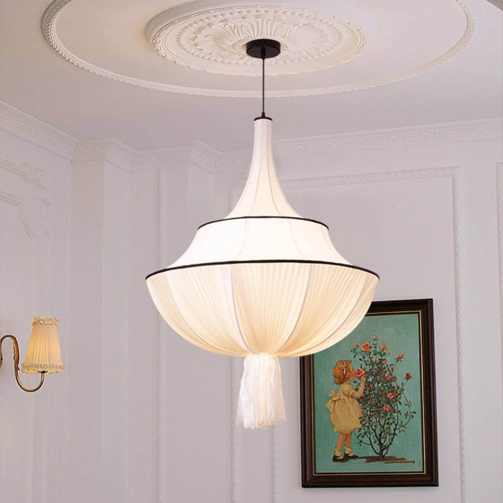 white fabric pendant light