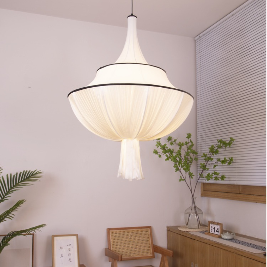 white fabric pendant light