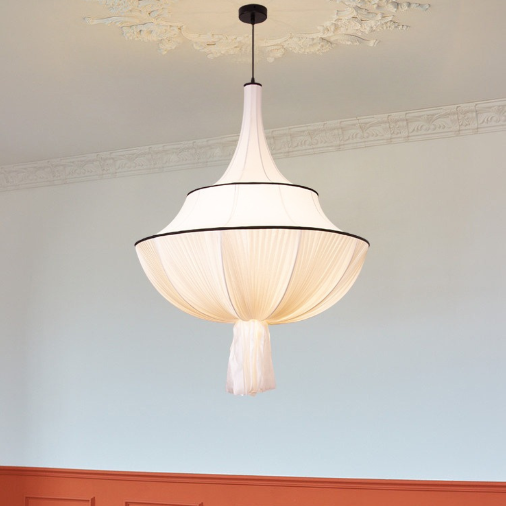 white fabric pendant light