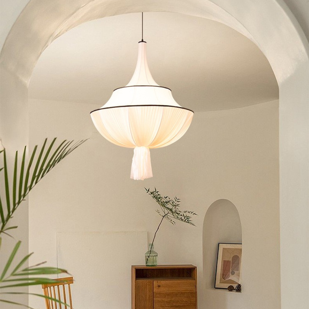 white fabric pendant light