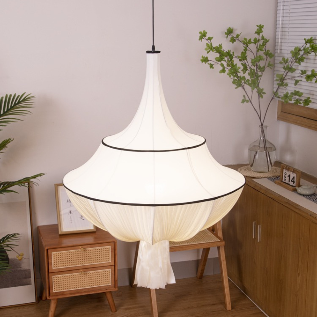 white fabric pendant light