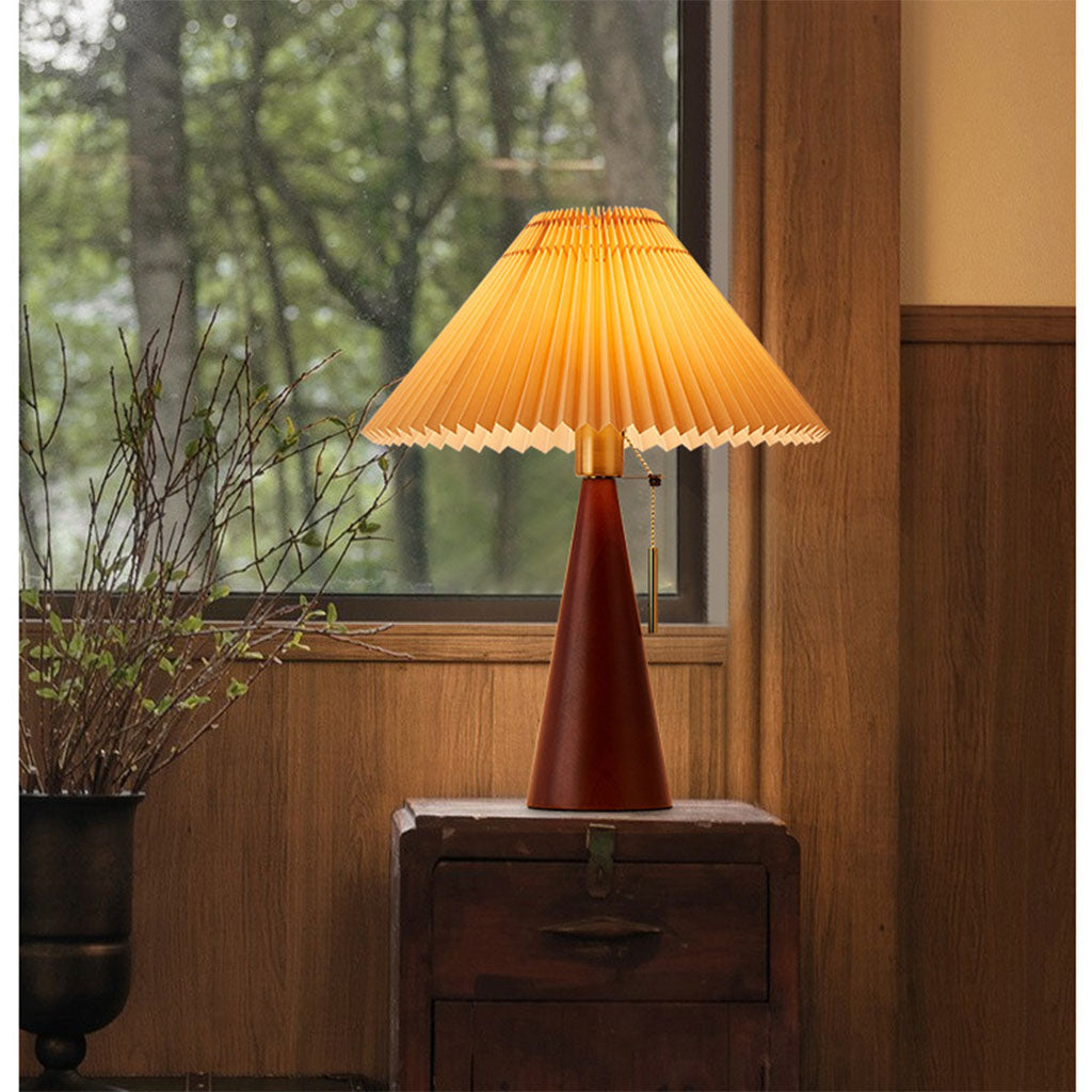 wooden night light, bedside lamp, pleated table lamp