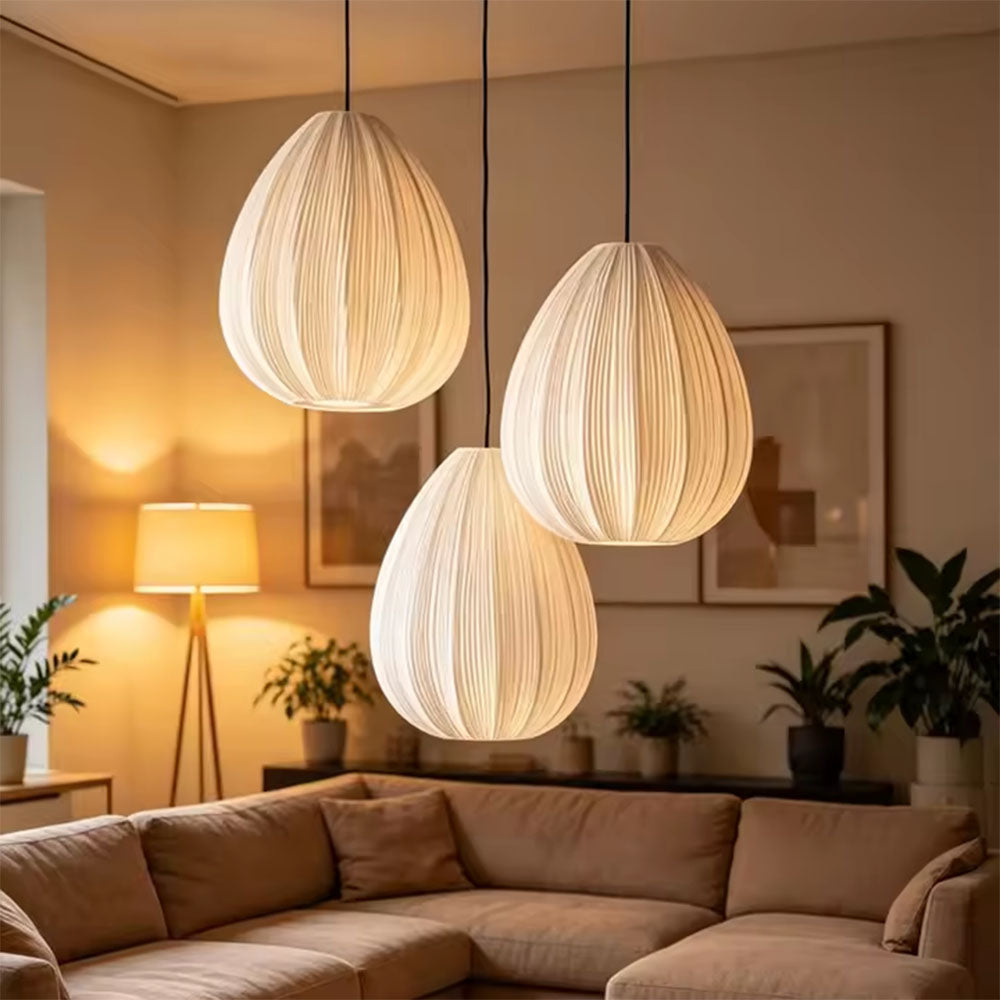 Pleated Fabric Pendant Light – Modern Japanese Wabi Sabi Hanging Lamp