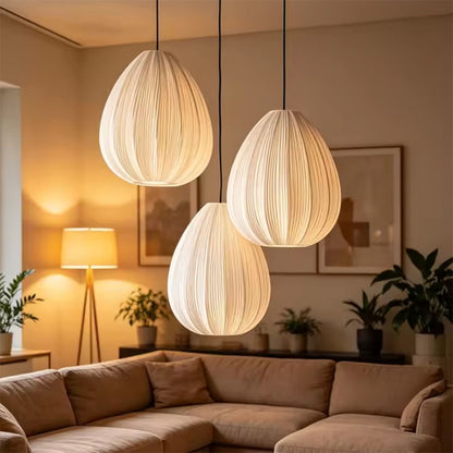 Pleated Fabric Pendant Light – Modern Japanese Wabi Sabi Hanging Lamp