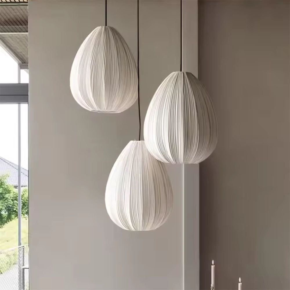 Pleated Fabric Pendant Light – Modern Japanese Wabi Sabi Hanging Lamp