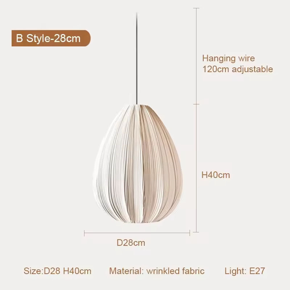 Pleated Fabric Pendant Light – Modern Japanese Wabi Sabi Hanging Lamp
