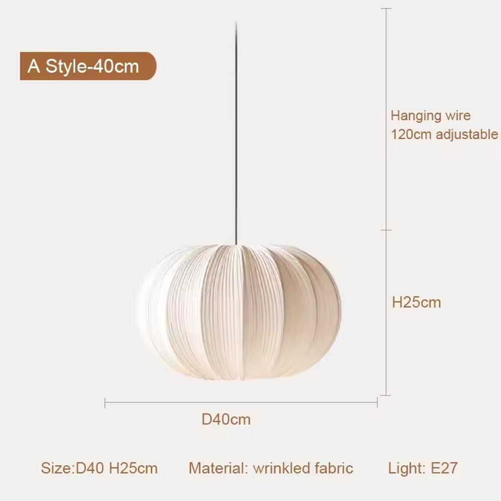 Pleated Fabric Pendant Light – Modern Japanese Wabi Sabi Hanging Lamp