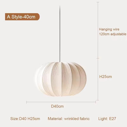 Pleated Fabric Pendant Light – Modern Japanese Wabi Sabi Hanging Lamp