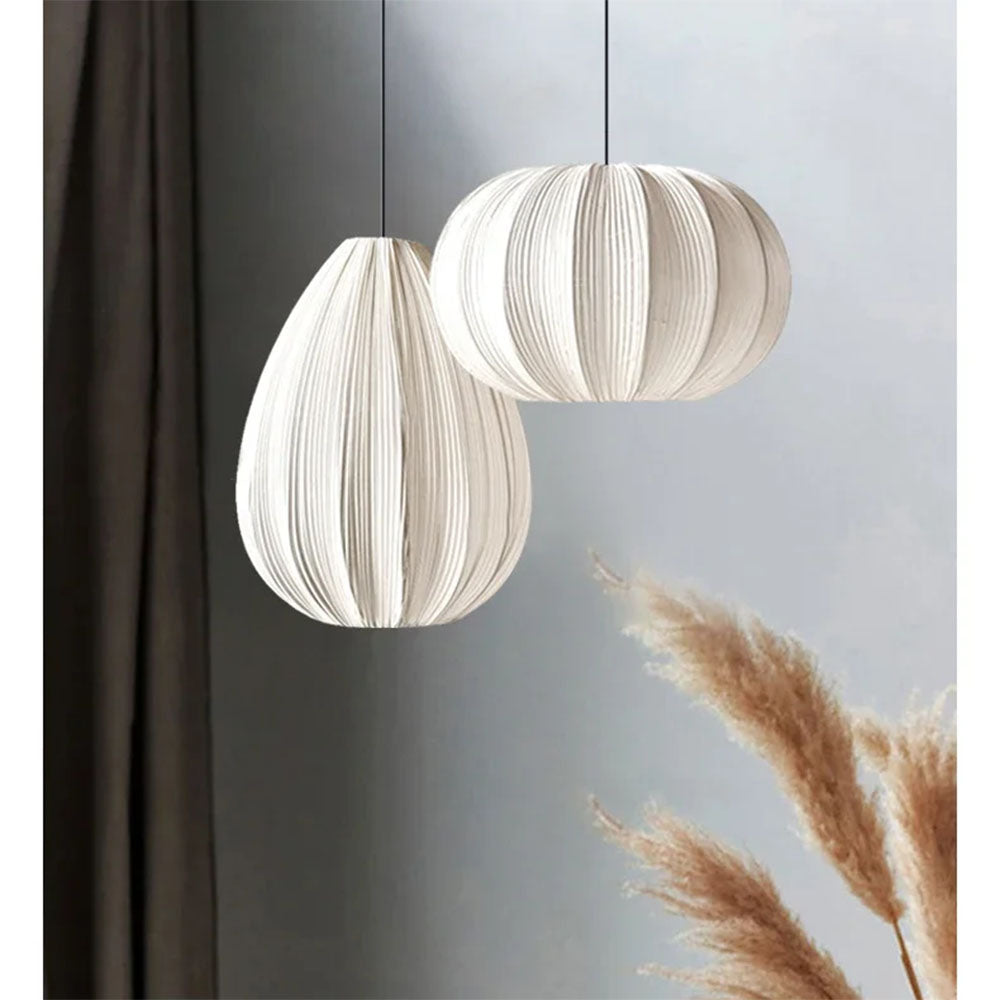 Pleated Fabric Pendant Light – Modern Japanese Wabi Sabi Hanging Lamp
