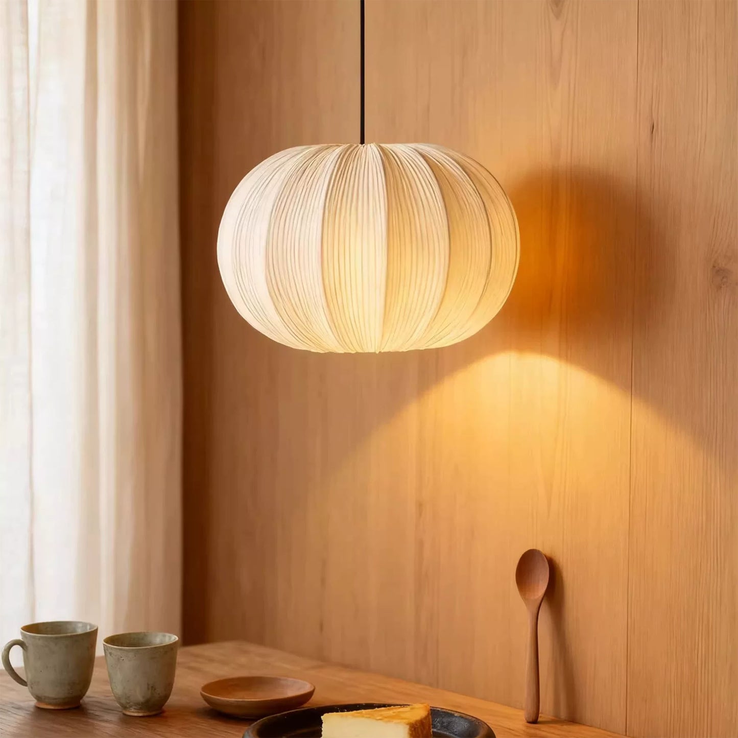 Pleated Fabric Pendant Light – Modern Japanese Wabi Sabi Hanging Lamp