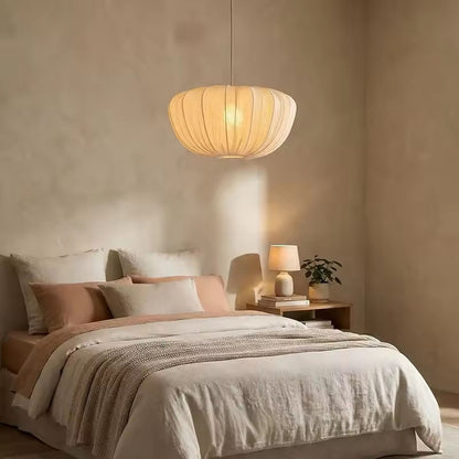 Japanese Wabi Sabi Fabric Pendant Light – Pleated Dining Room Hanging Lamp