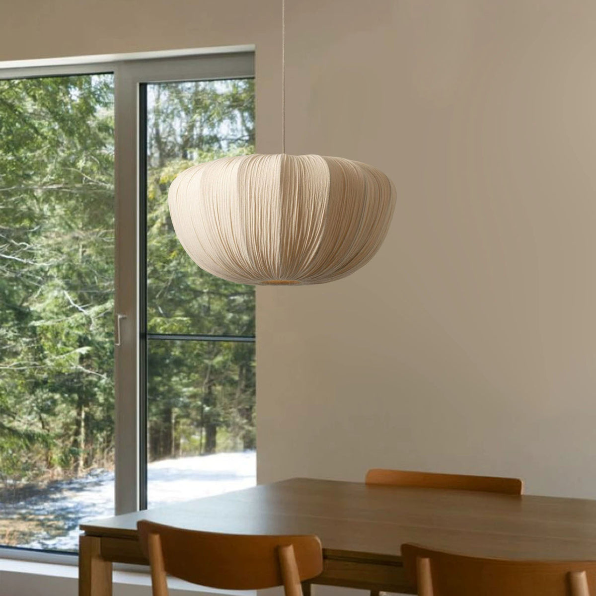 Japanese Wabi Sabi Fabric Pendant Light – Pleated Dining Room Hanging Lamp