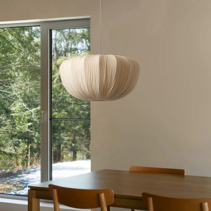 Japanese Wabi Sabi Fabric Pendant Light – Pleated Dining Room Hanging Lamp