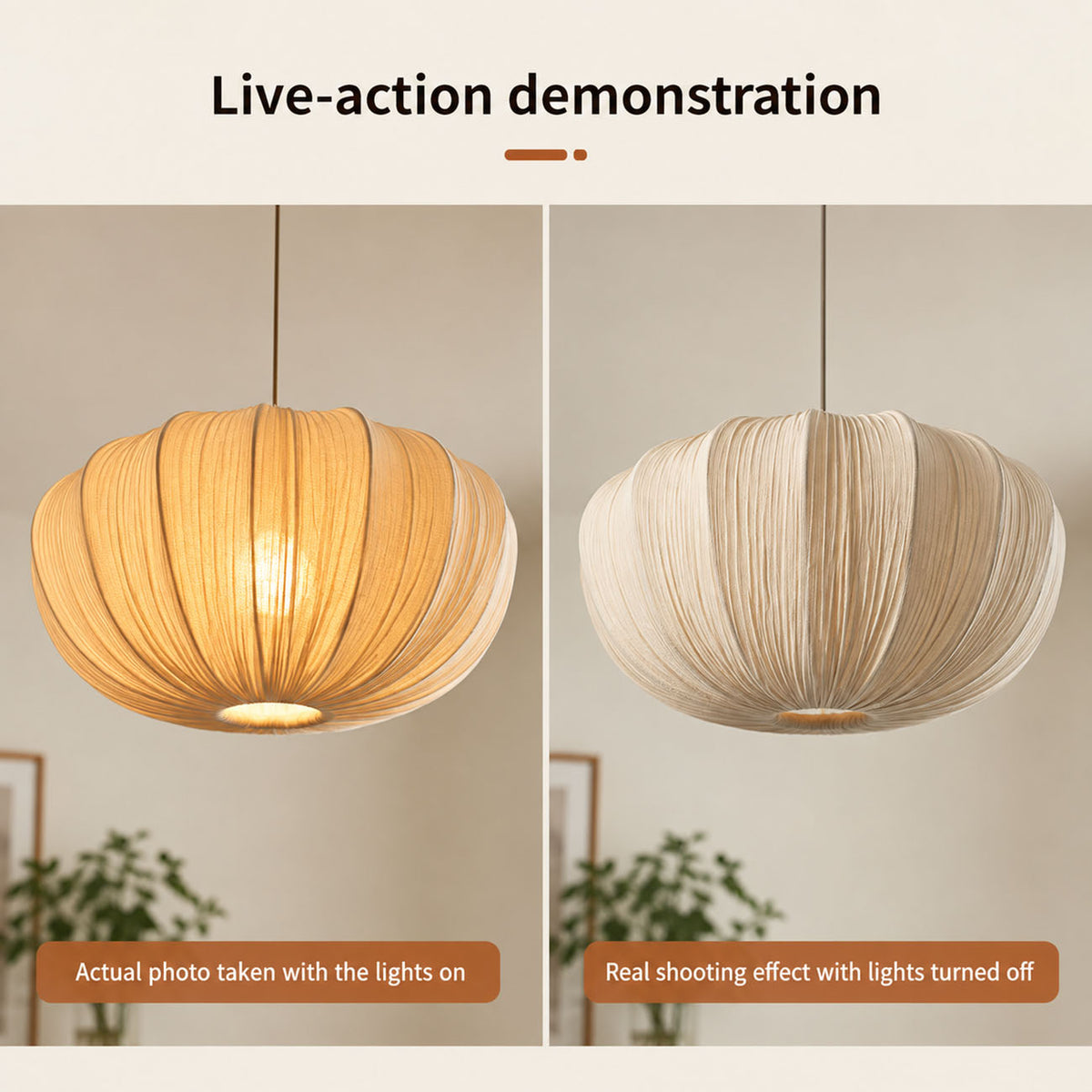 Japanese Wabi Sabi Fabric Pendant Light – Pleated Dining Room Hanging Lamp