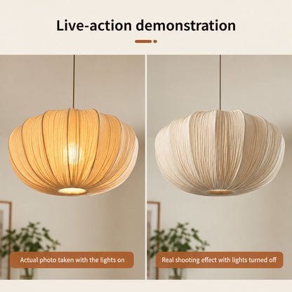 Japanese Wabi Sabi Fabric Pendant Light – Pleated Dining Room Hanging Lamp