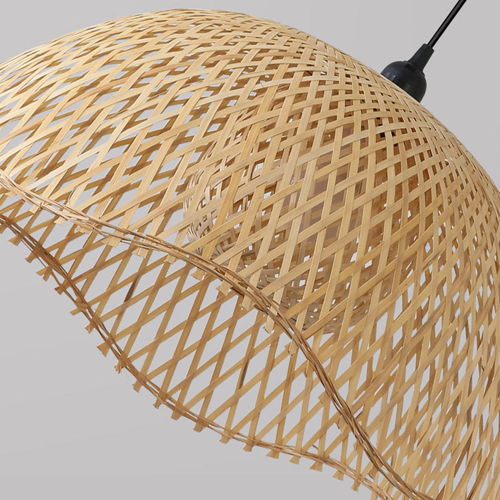 Bamboo Pendant Light – Handwoven Rattan Dome Hanging Lamp