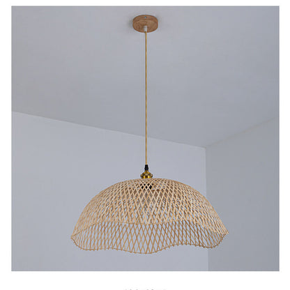Bamboo Pendant Light – Handwoven Rattan Dome Hanging Lamp
