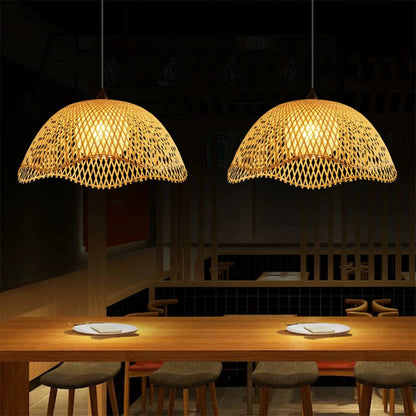 Bamboo Pendant Light – Handwoven Rattan Dome Hanging Lamp