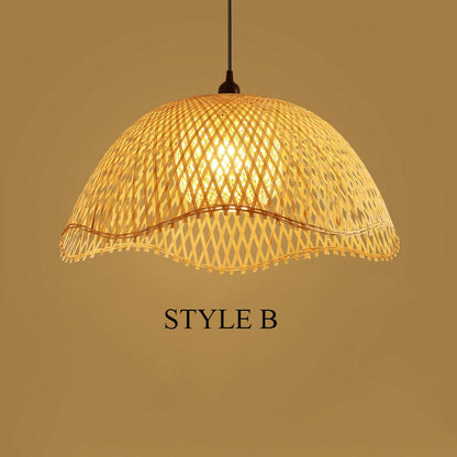 Bamboo Pendant Light – Handwoven Rattan Dome Hanging Lamp