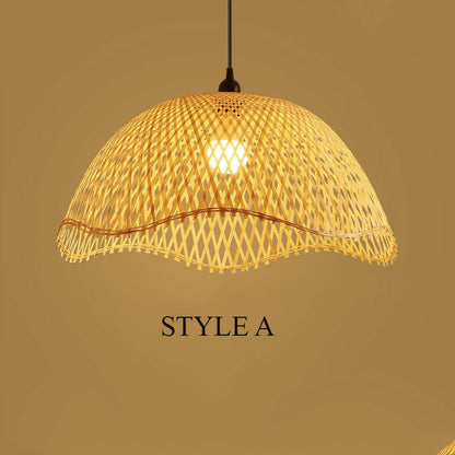 Bamboo Pendant Light – Handwoven Rattan Dome Hanging Lamp