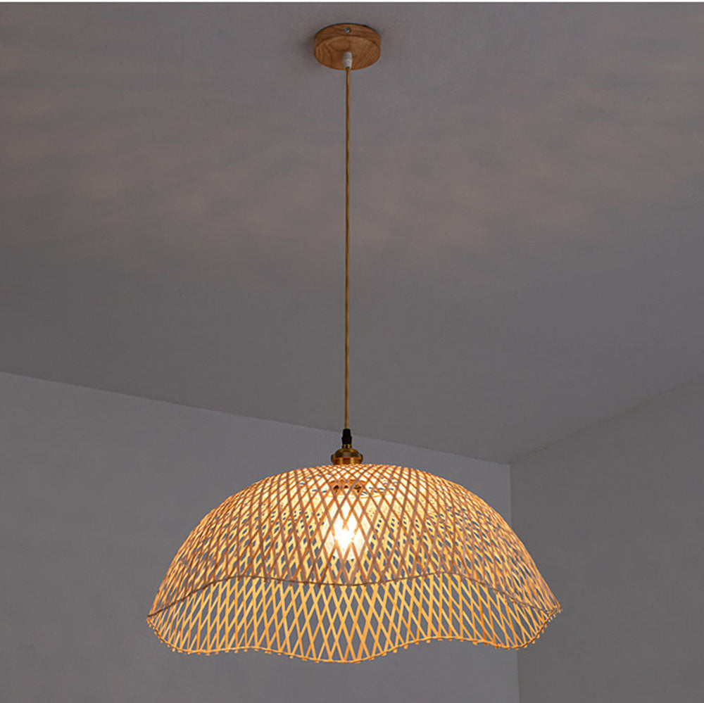 Bamboo Pendant Light – Handwoven Rattan Dome Hanging Lamp