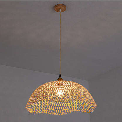 Bamboo Pendant Light – Handwoven Rattan Dome Hanging Lamp
