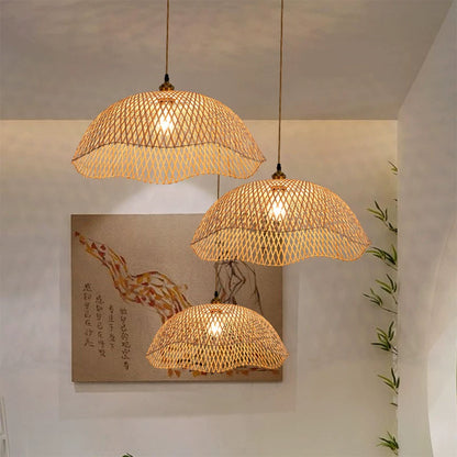 Bamboo Pendant Light – Handwoven Rattan Dome Hanging Lamp