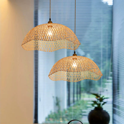 Bamboo Pendant Light – Handwoven Rattan Dome Hanging Lamp