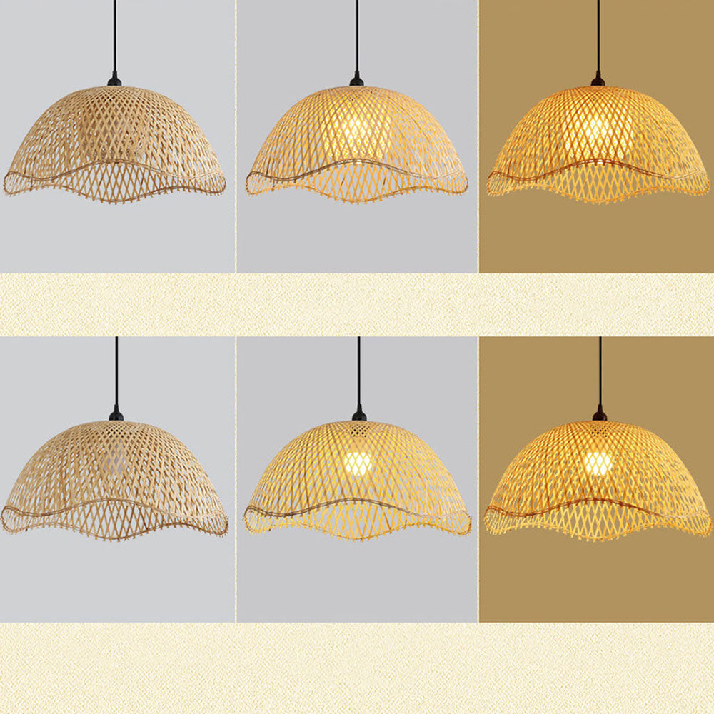 Bamboo Pendant Light – Handwoven Rattan Dome Hanging Lamp