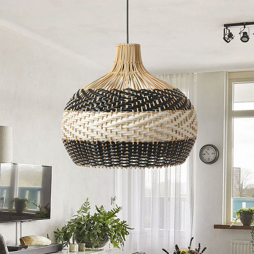 black and white rattan pendant light