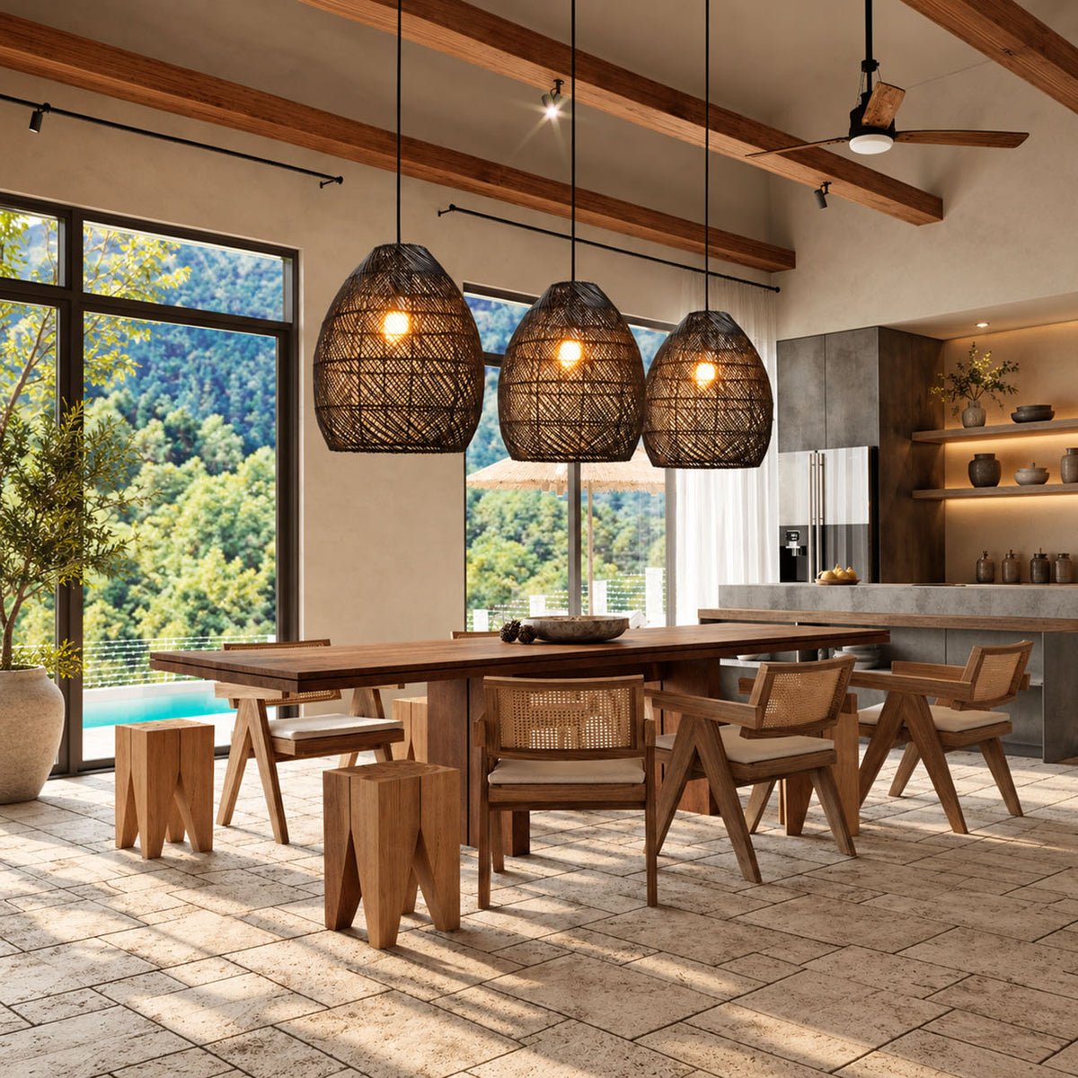 Handwoven Rattan Pendant Light – Boho Coastal Hanging Lamp
