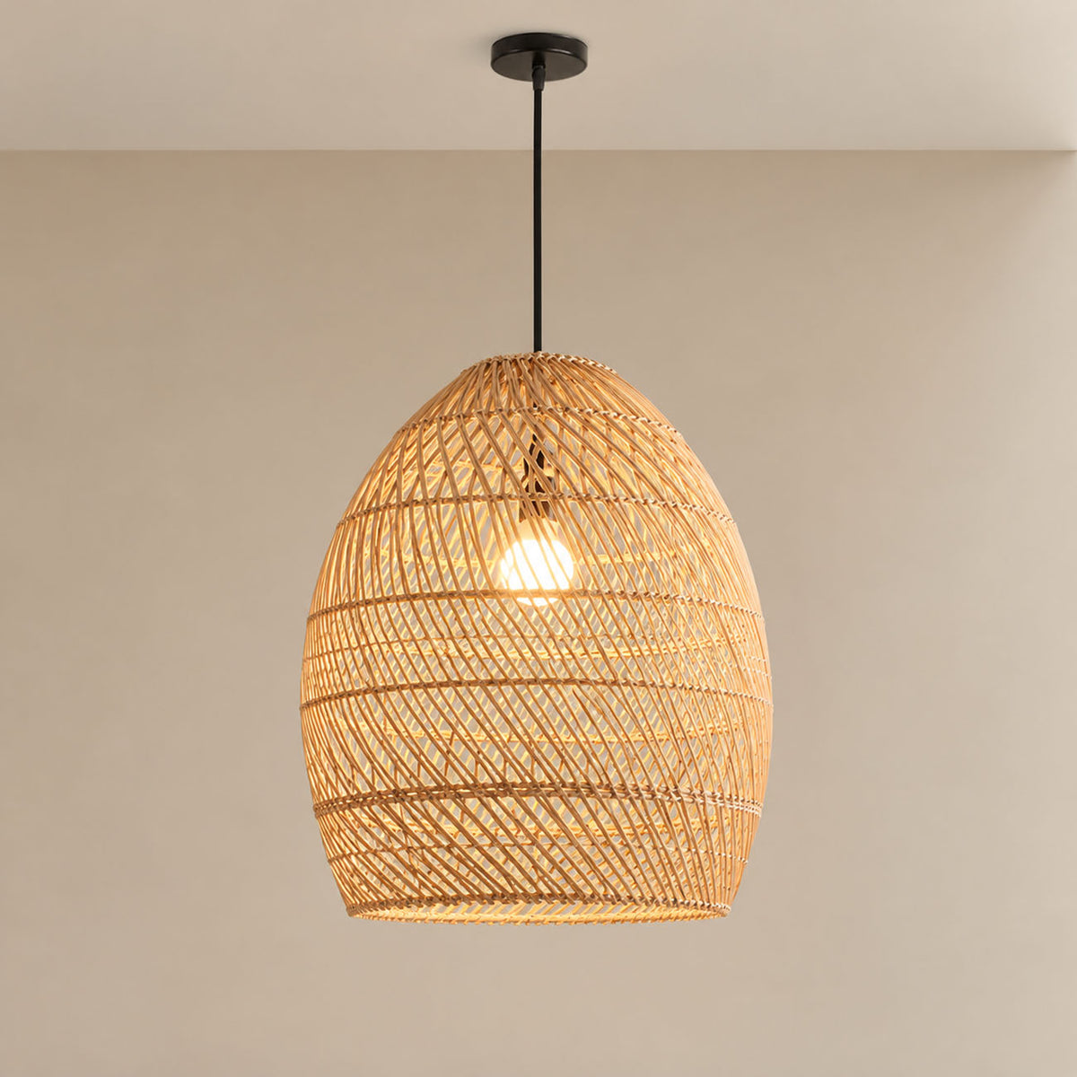 Handwoven Rattan Pendant Light – Boho Coastal Hanging Lamp