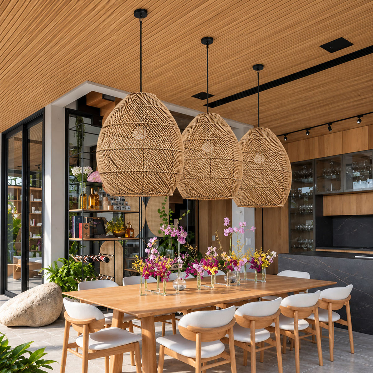 Handwoven Rattan Pendant Light – Boho Coastal Hanging Lamp