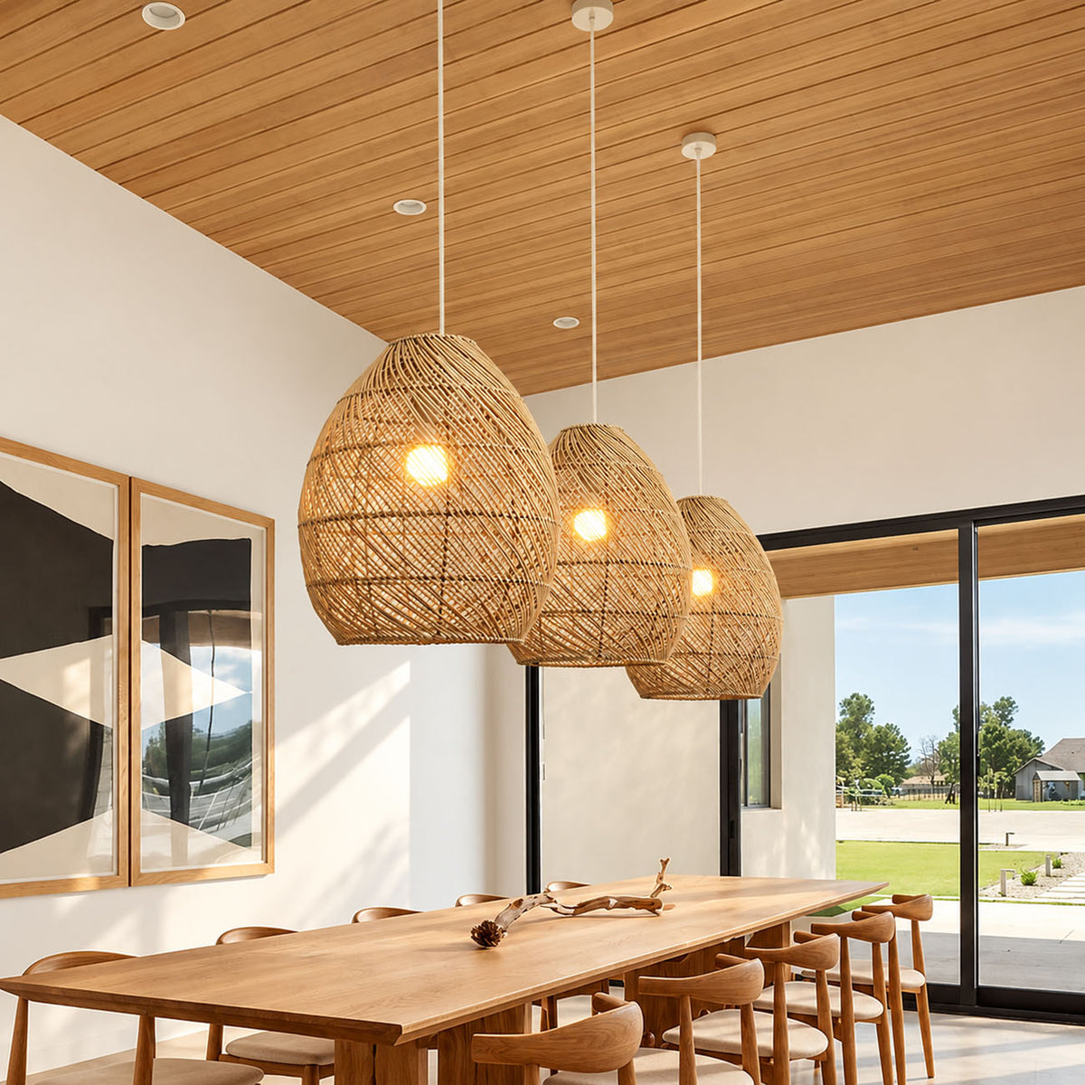 Handwoven Rattan Pendant Light – Boho Coastal Hanging Lamp