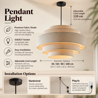 Modern Tiered Fabric Pendant Light – Japandi Ceiling Lighting