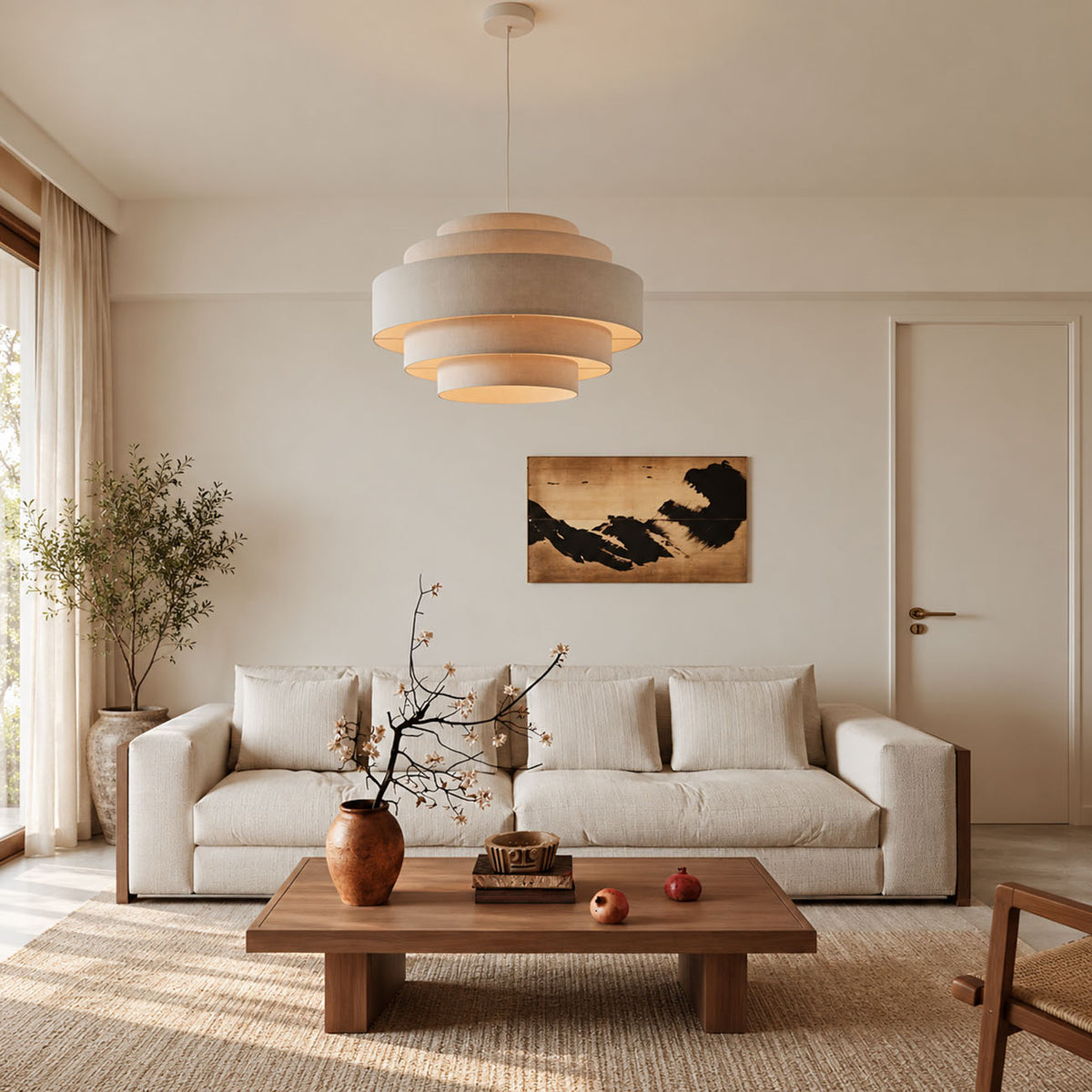 Modern Tiered Fabric Pendant Light – Japandi Ceiling Lighting