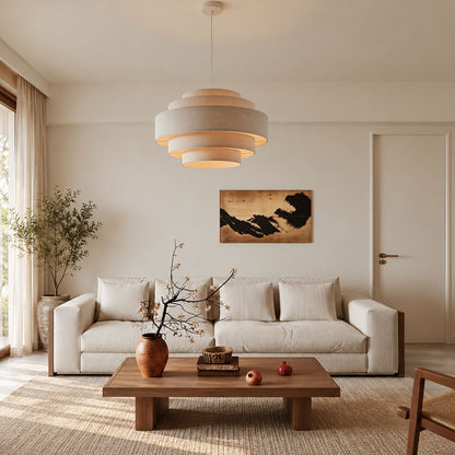 Modern Tiered Fabric Pendant Light – Japandi Ceiling Lighting