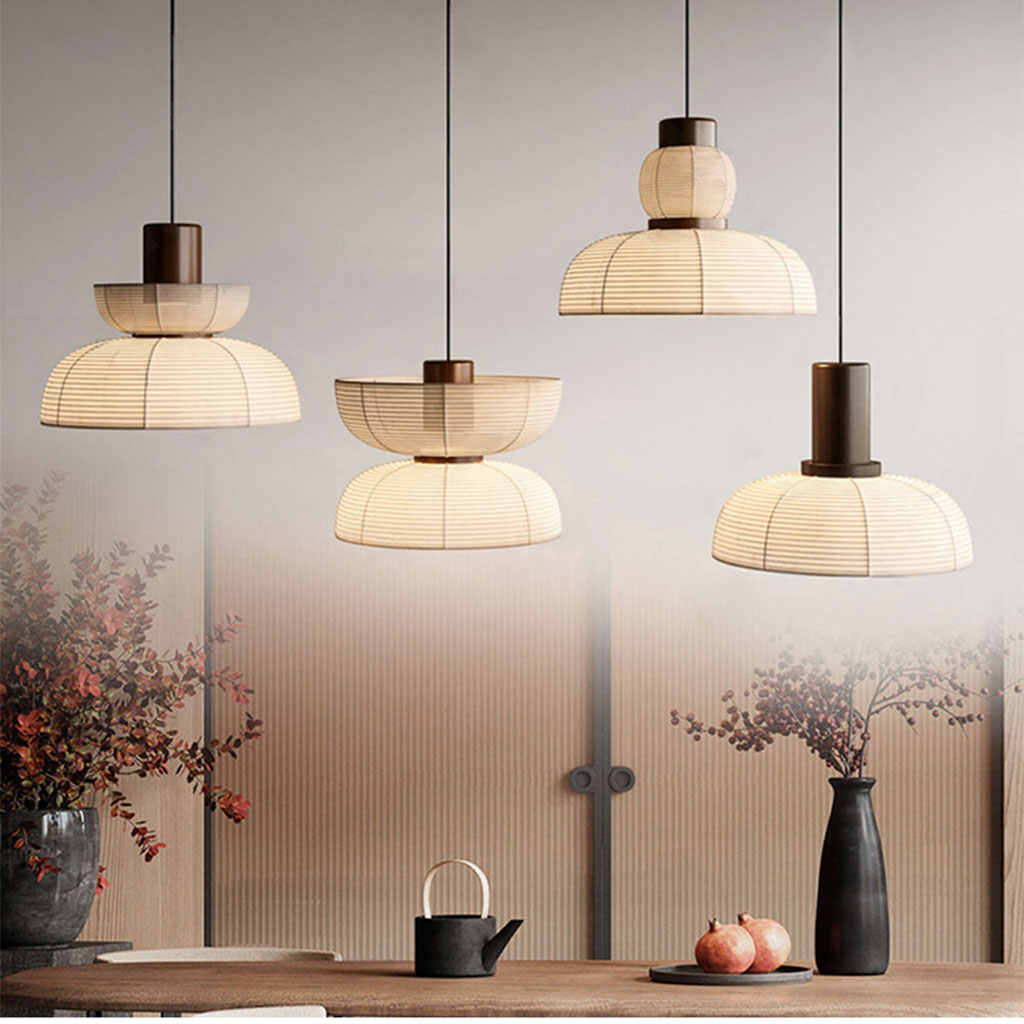 Fabric wabi-sabi pendant lights, Linen japandi chandelier, Japanese si ...