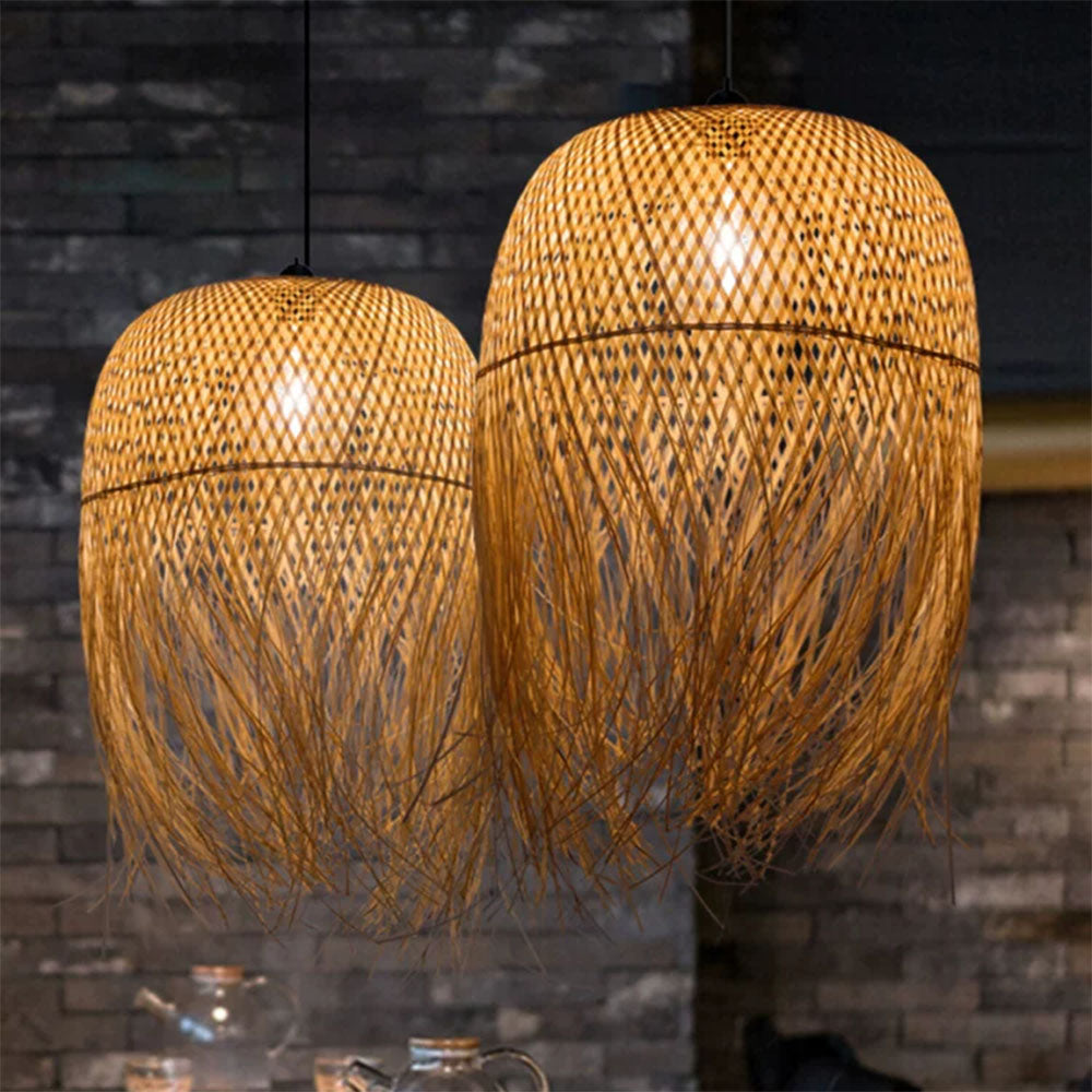 Handwoven Bamboo Pendant Light – Boho Woven Hanging Lamp