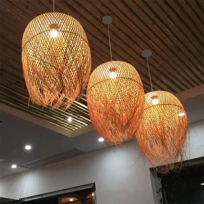Handwoven Bamboo Pendant Light – Boho Woven Hanging Lamp