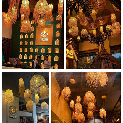 Handwoven Bamboo Pendant Light – Boho Woven Hanging Lamp