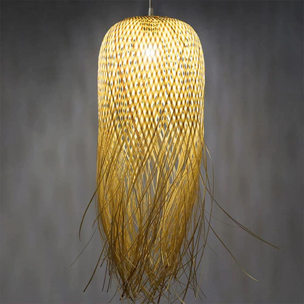 Handwoven Bamboo Pendant Light – Boho Woven Hanging Lamp