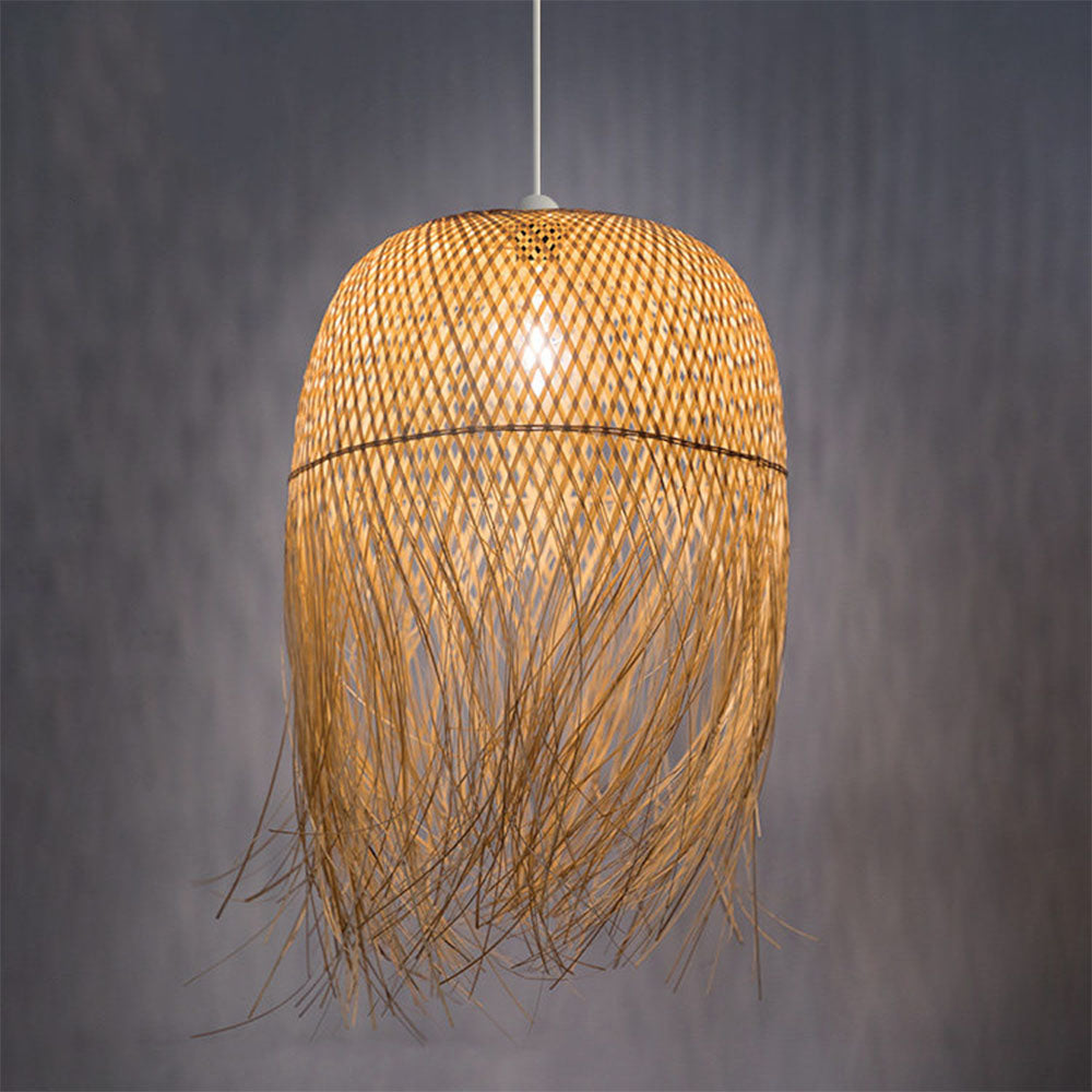 Handwoven Bamboo Pendant Light – Boho Woven Hanging Lamp