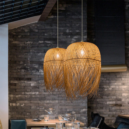 Handwoven Bamboo Pendant Light – Boho Woven Hanging Lamp